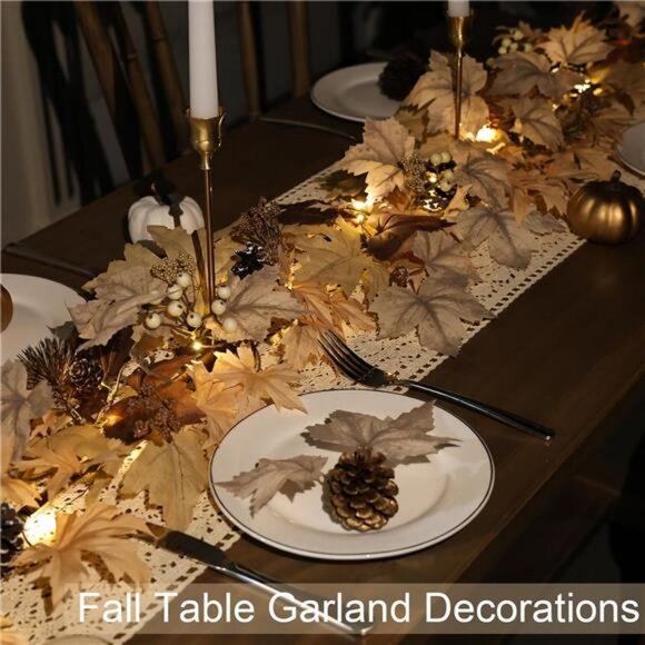 Realistic Fall Garland with Lights, 6 FT Real Touch Feel Leaves Garland - Picture 6 of 7